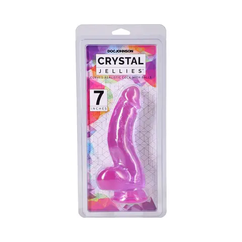 Crystal Jellies Curved Realistic Cock with Balls 7 in. in Purple