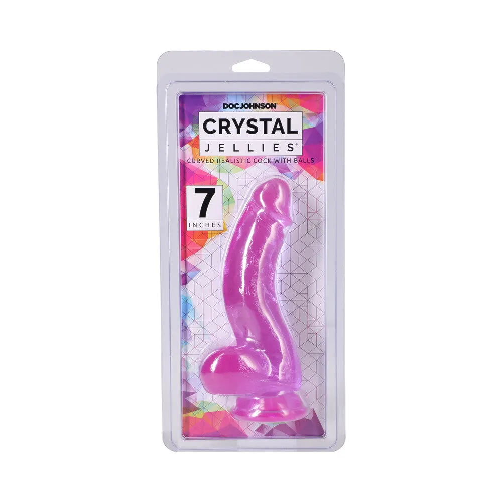 Crystal Jellies Curved Realistic Cock with Balls 7 in. in Purple