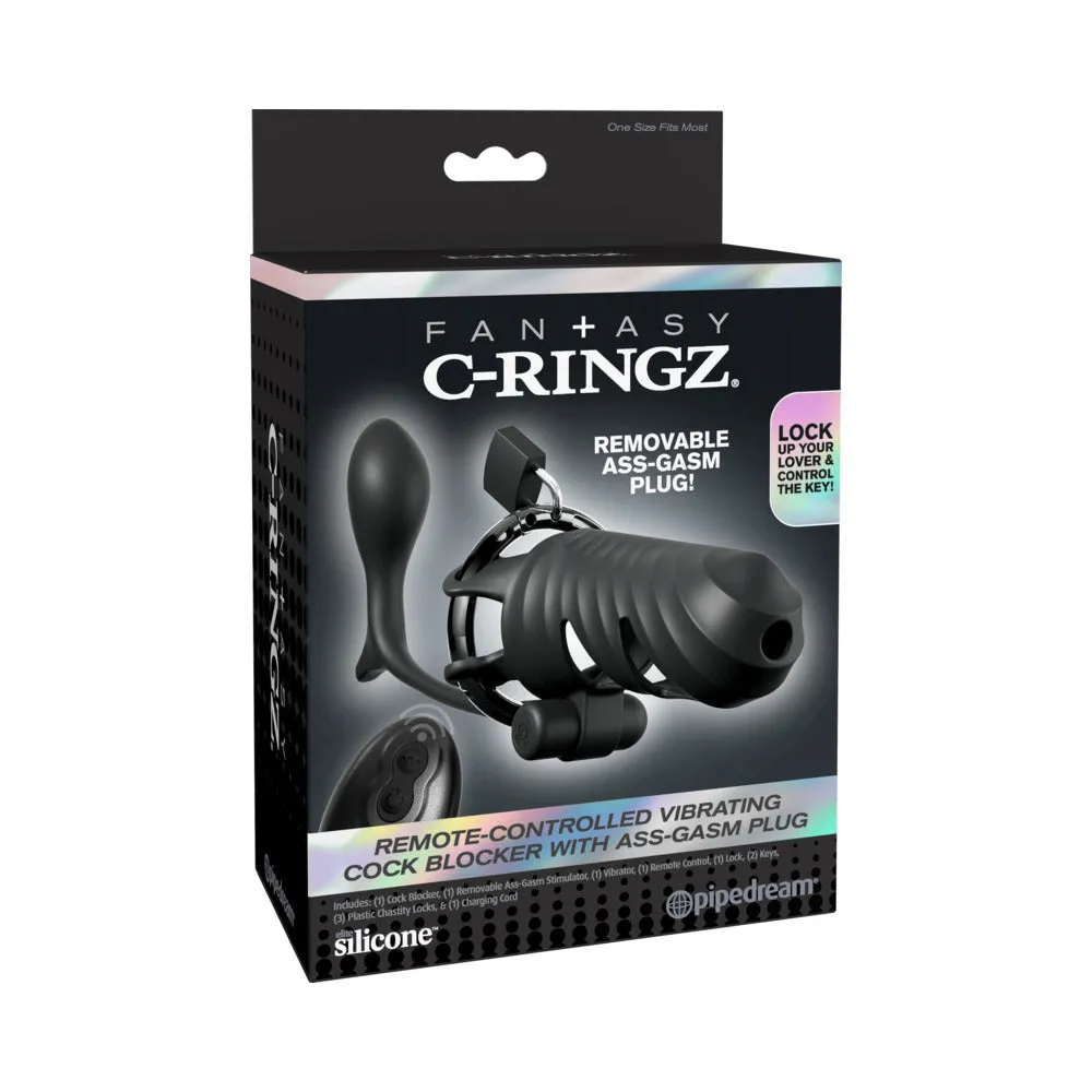 Fantasy C-Ringz Remote-Controlled Vibrating Cock Blocker with Ass-Gasm Plug Black