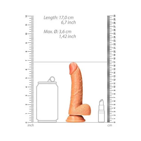 RealRock Realistic 6 in. Curved Dildo With Balls and Suction Cup in Tan