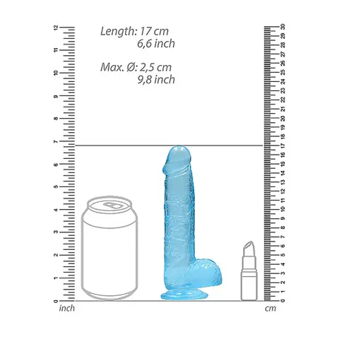 RealRock Crystal Clear Realistic 6 in. Dildo With Balls and Suction Cup in Blue