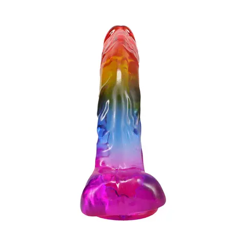 Crystal Jellies 9.5 in. Realistic Cock with Balls Rainbow