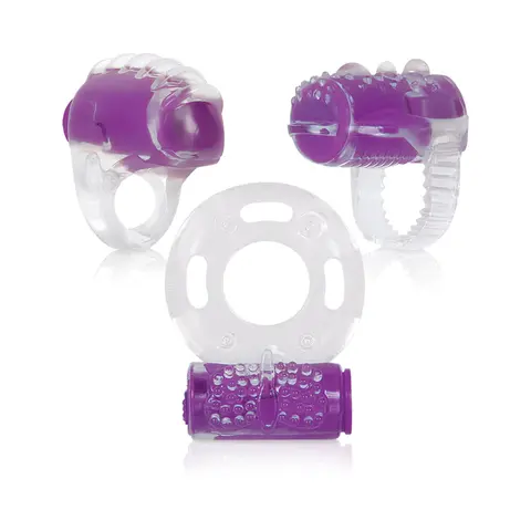 Evolved Ring True 3-Piece Vibrating Ring Set Clear/Purple