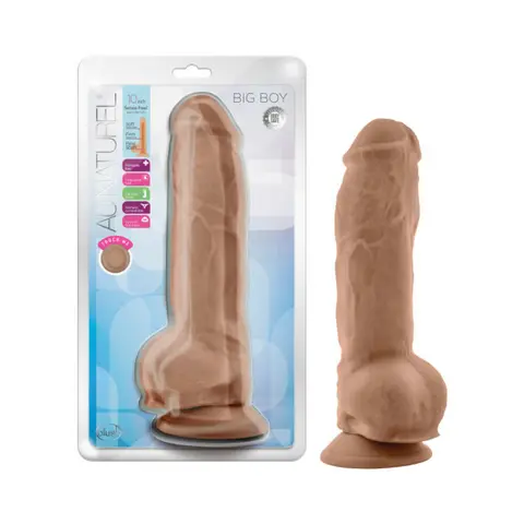 Au Naturel Big Boy 10 in. Posable Dual Density Dildo with Balls in Tan