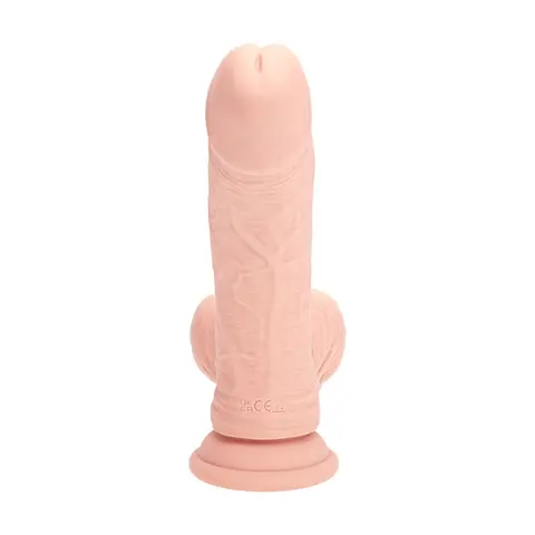 Realrock Realistic Dual Density Vibrating Silicone Dildo with Weighted Balls 8 in. in Beige