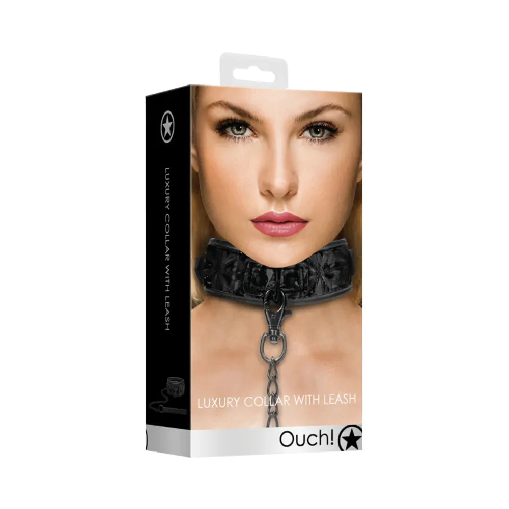 Ouch! Luxury Adjustable Collar With Leash in Black