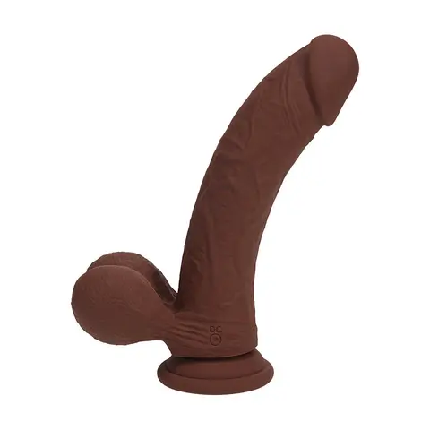 Realrock Realistic Dual Density Vibrating Silicone Dildo with Weighted Balls 8 in. in Brown