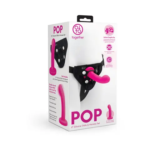 Together Pop 5 in. Silicone Dildo and Harness Set Pink