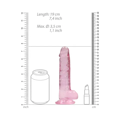 RealRock Crystal Clear Realistic 7 in. Dildo With Balls and Suction Cup in Pink