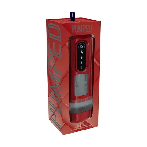 PUMPED Sensurge Automatic Rechargeable Heating Suction Masturbator in Red