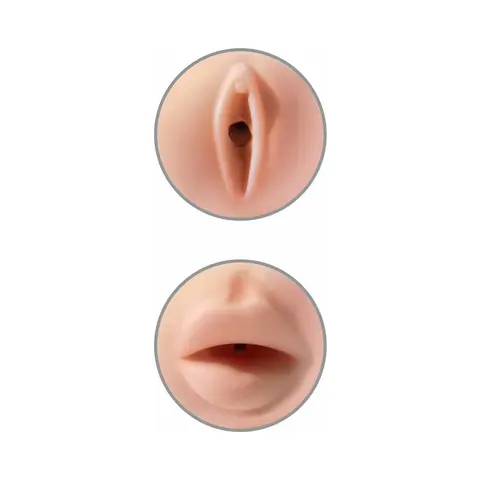 PDX Tight Grip Pussy & Mouth Dual Density Squeezable Masturbator Beige/White
