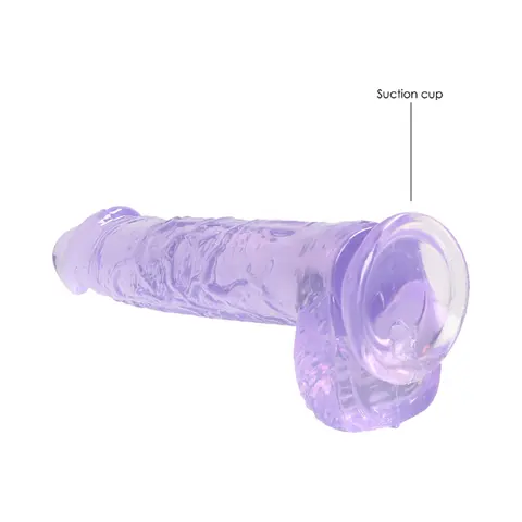 RealRock Crystal Clear Realistic 6 in. Dildo With Balls and Suction Cup in Purple