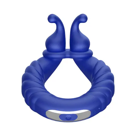 Forto F-24 Rechargeable Silicone Textured Vibrating Cockring in Blue