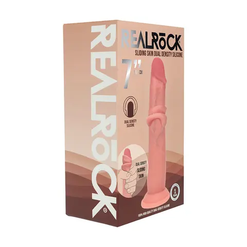 Realrock Sliding Skin Dual Density Silicone Dildo 7 in. in Beige
