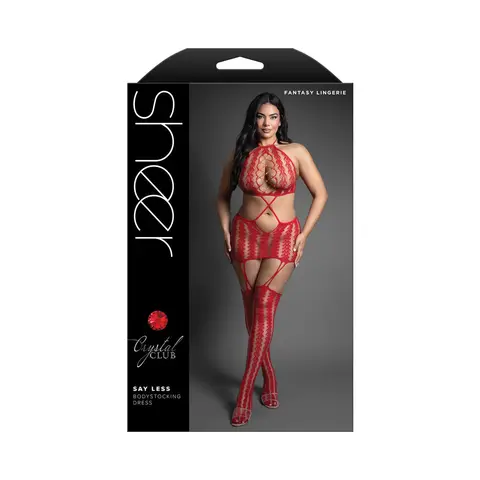 Fantasy Lingerie Sheer Crystal Club Say Less Cut-Out Halter Bodystocking Dress O/S