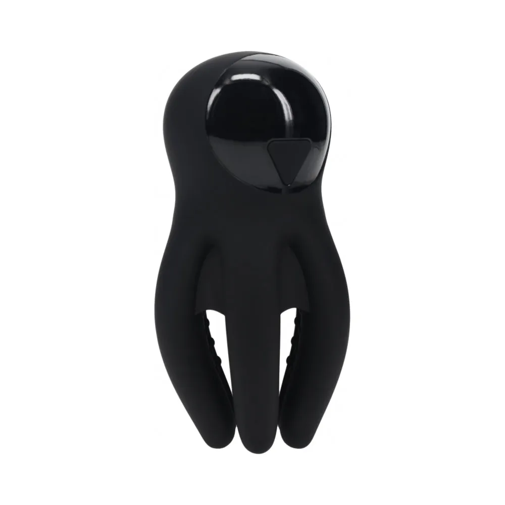 LEVELZ Digital Vibrating Silicone Penis Head Stimulator with Tentacles in Black