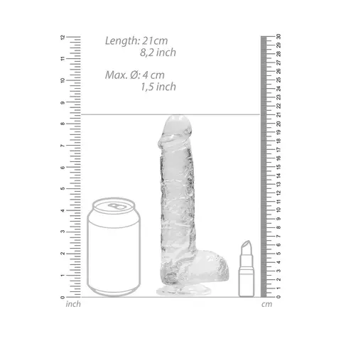 RealRock Crystal Clear Realistic 8 in. Dildo With Balls and Suction Cup in Clear