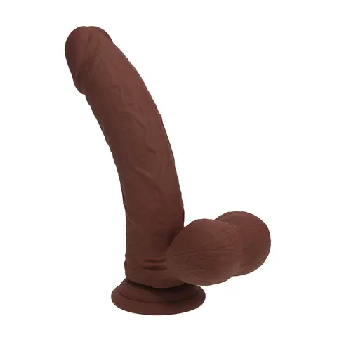 Realrock Realistic Dual Density Vibrating Silicone Dildo with Weighted Balls 7 in. in Brown