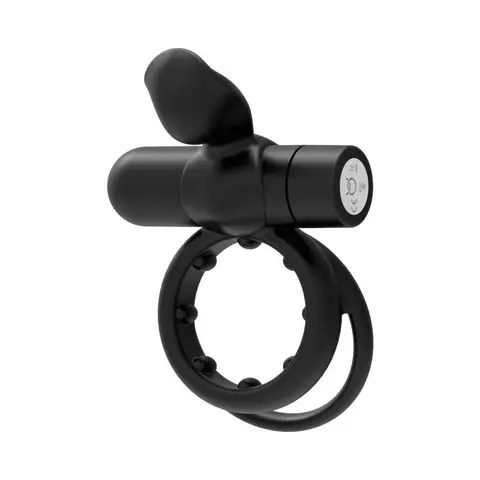 Forto Pointer Rechargeable Silicone Vibrating Dual Cockring with External Stimulator in Black