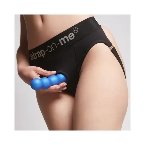 Strap-On-Me Hybrid Collection Silicone Dildo Plug Balls Metallic Blue X-Large