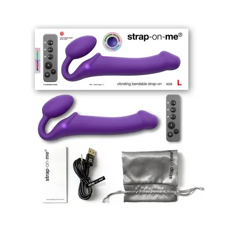 Strap-On-Me Rechargeable Remote-Controlled Silicone Vibrating Bendable Strap-On Purple M