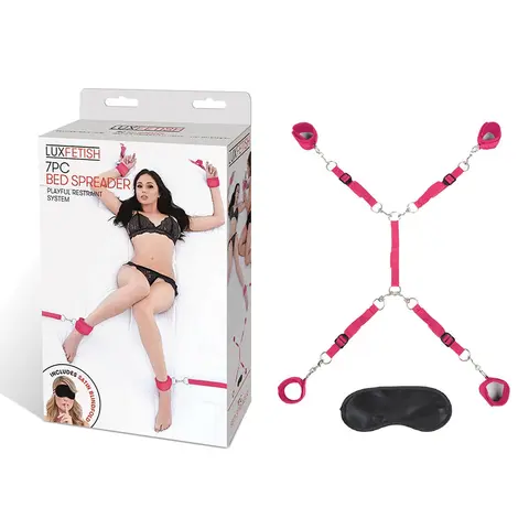 Lux Fetish 7-Piece Bed Spreader Playful Restraint System in Hot Pink