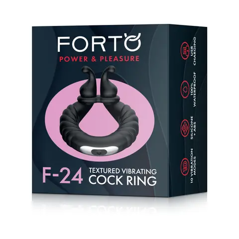 Forto F-24 Rechargeable Silicone Textured Vibrating Cockring in Black