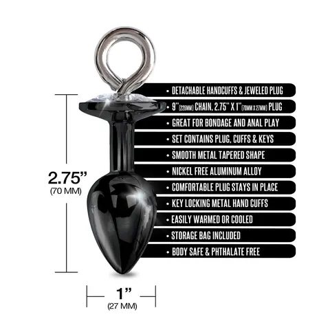 NIXIE Metal Butt Plug & Furry Handcuff Set Medium Black