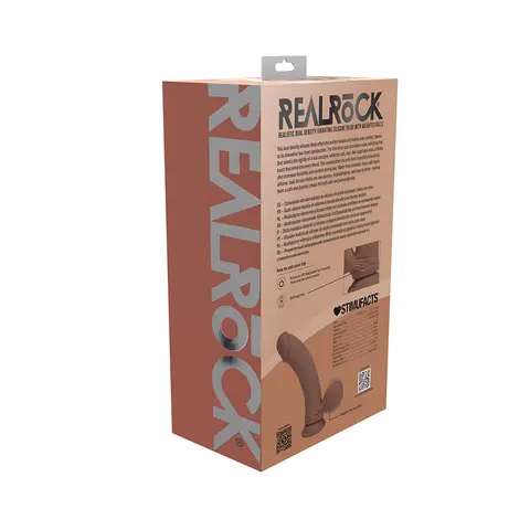 Realrock Realistic Dual Density Vibrating Silicone Dildo with Weighted Balls 8 in. in Tan