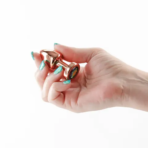 Rear Assets Petite Metal Anal Plug in Rose Gold/Rainbow