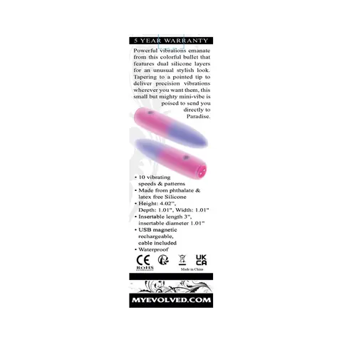 Evolved Paradise Bullet Rechargeable Dual Layer Silicone Bullet Vibrator Pink/Purple