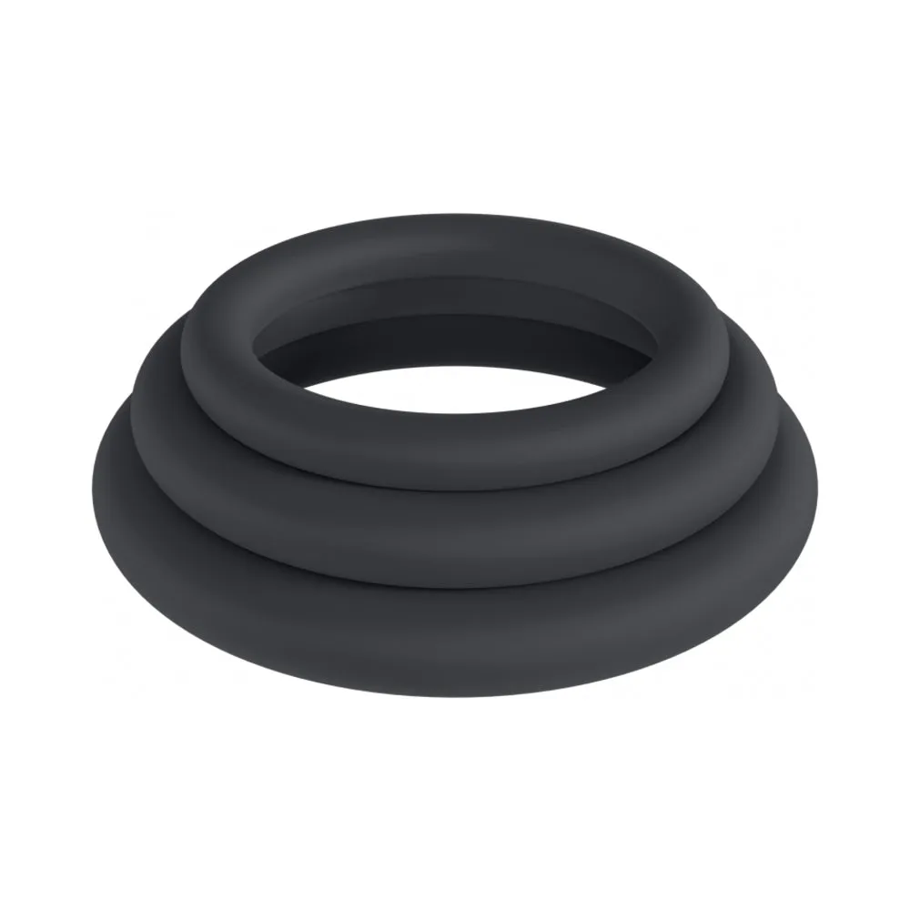 LEVELZ Classic Silicone Cock Ring Set of 3 (L/XL/XXL) in Black