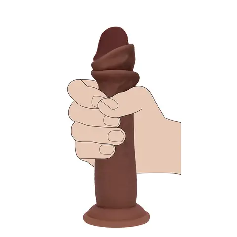 Realrock Sliding Skin Dual Density Silicone Dildo 6 in. in Brown