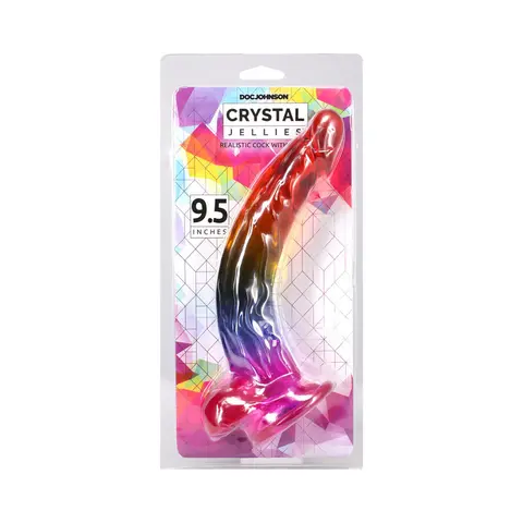 Crystal Jellies 9.5 in. Realistic Cock with Balls Rainbow