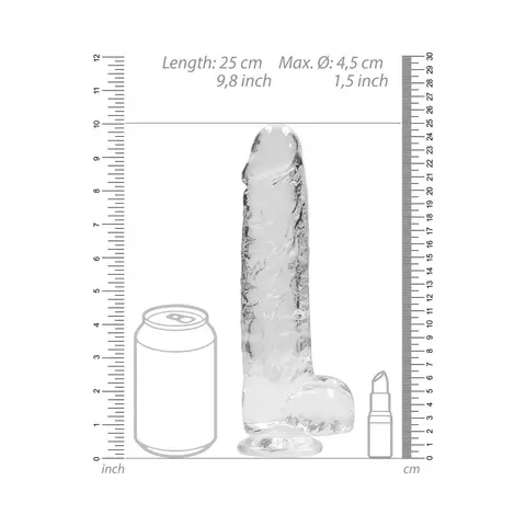 RealRock Crystal Clear Realistic 9 in. Dildo With Balls and Suction Cup in Clear