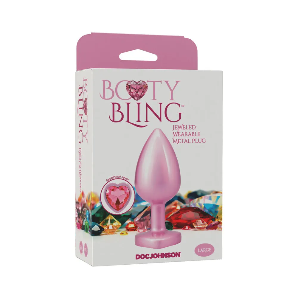 Booty Bling Heart Diamond Jeweled Metal Plug Pink Large