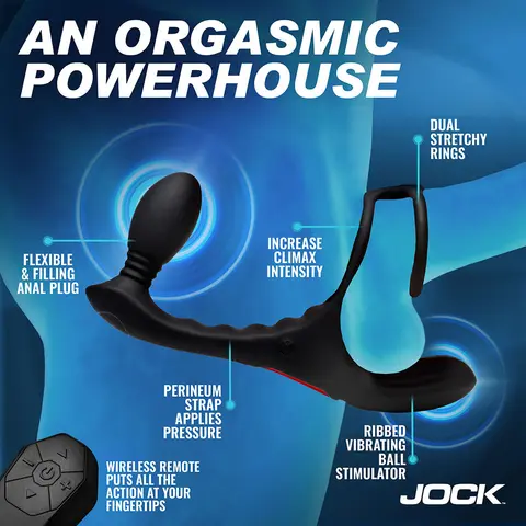 JOCK Enhancers Triple Rush Vibrating C-Ring&Anal Plug w/ Remote