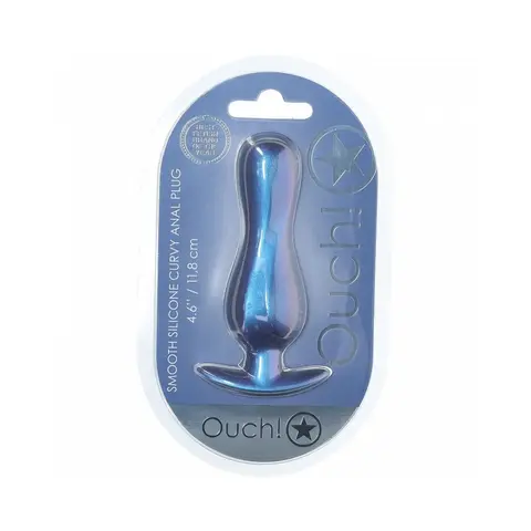 Ouch! Smooth Silicone Curvy Anal Plug 4.6 in. Metallic in Blue