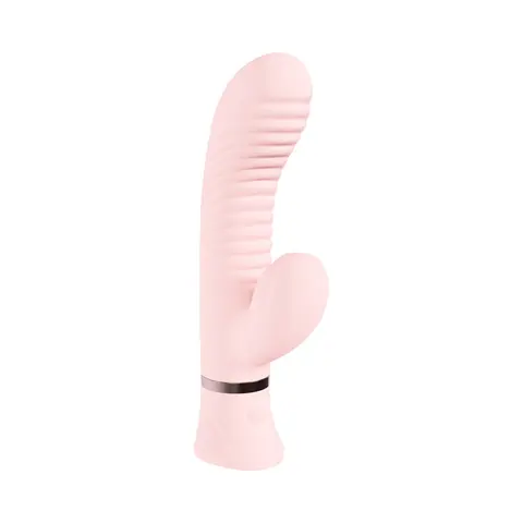 Loveline Mystique Rechargeable Silicone Ribbed Rabbit Vibrator in Pink