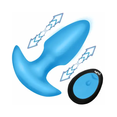 BANG! Thrusting & Vibrating Silicone Butt Plug in Blue
