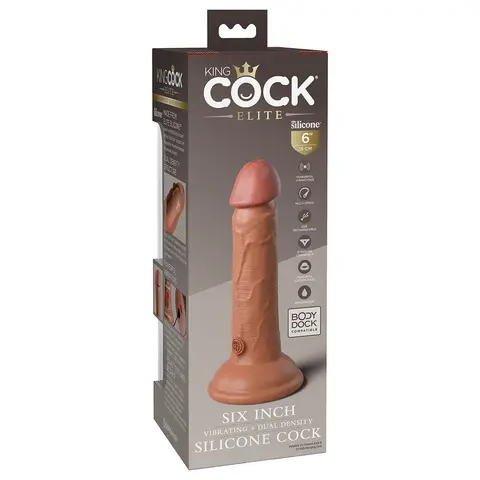 King Cock Elite 6 in. Vibrating Realistic Dildo With Suction Cup in Tan
