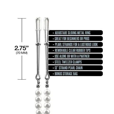 Nixie Pearl Drop Beaded Tweezer Nipple Clamps Silver