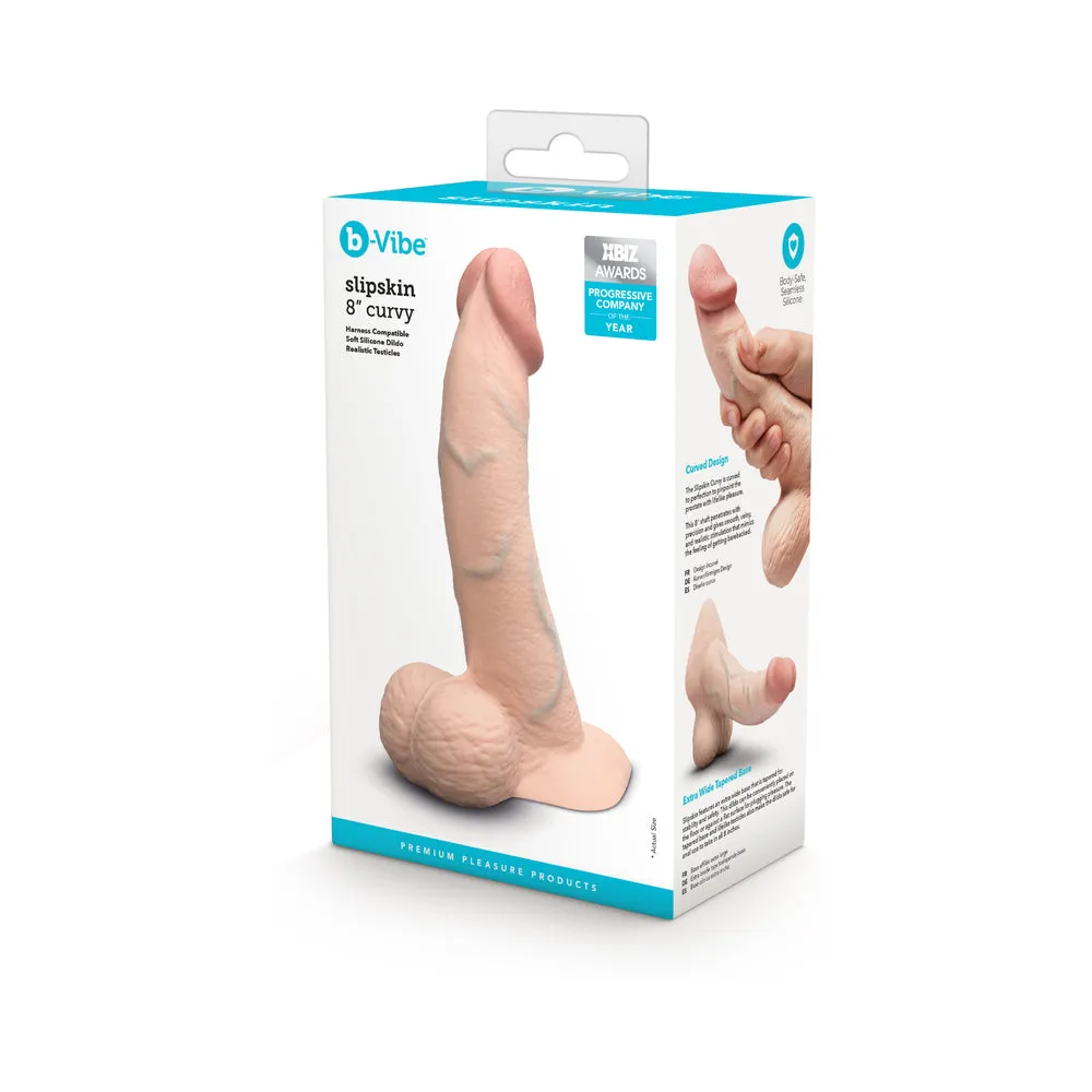b-Vibe Slipskin Realistic Silicone Dildo 8 in. Curved Cream