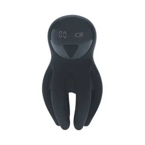 LEVELZ Digital Vibrating Silicone Penis Head Stimulator with Tentacles in Black