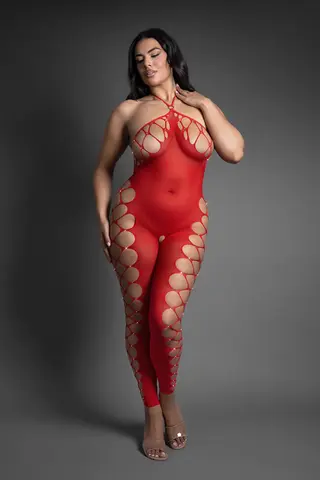 Fantasy Lingerie Sheer Crystal Club Slow Burn Footless Open Crotch Halter Bodystocking O/S