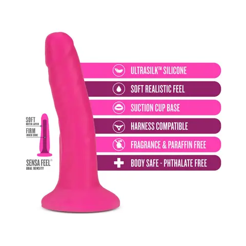 Neo Elite 6 in. Silicone Dual Density Dildo Neon in Pink
