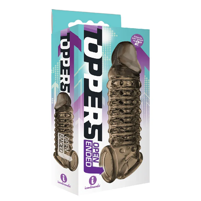 The 9's Toppers Open-Ended, Ribbed, and Nubbed Penis Extender in Smoke