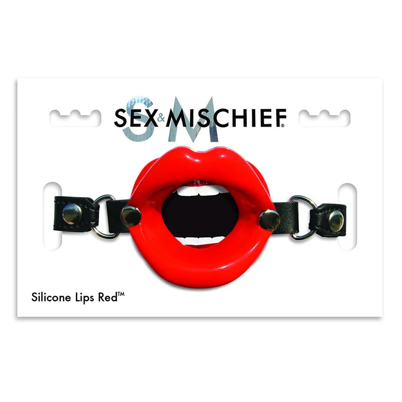 Sportsheets Sex & Mischief Silicone Lips Adjustable Open-Mouth Gag in Red