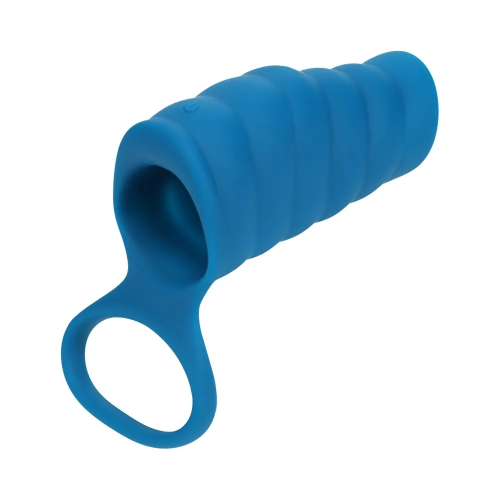 LEVELZ Vibrating Ribbed Silicone Cock Sleeve & Ball Ring in Teal