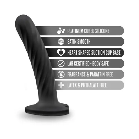 Temptasia Twist 5.5 in. Curved Dildo with Heart-Shaped Suction Cup Medium Black